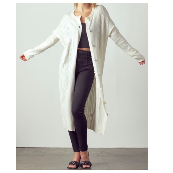 #26 Winter White Toggle Button Long Fabulous Sweater Cardigan - Picture 2 of 9